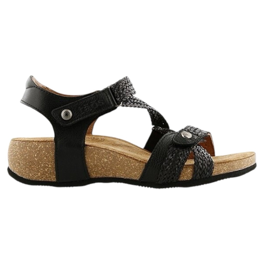 Taos Trulie Black Leather Woven Strappy Comfort Sandals Women Made in Spain